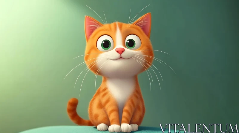 Cute Cartoon Kitten with Orange Tabby Fur AI Image