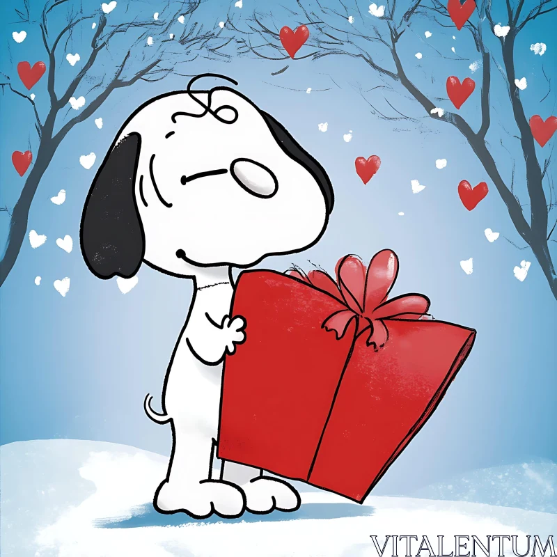 Wintertime Canine Gift-Giving Scene AI Image