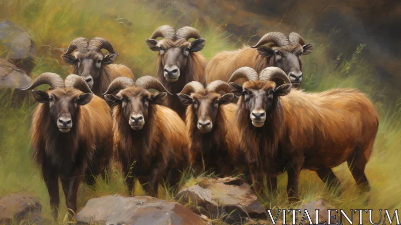 Barbary Sheep Painting on Rocky Hilltop AI Image