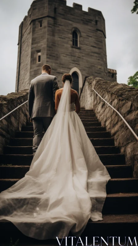 Bride and Groom in Medieval Castle - Timeless Love AI Image