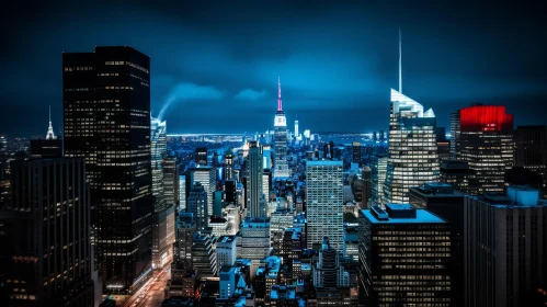 Captivating Night-Time View of New York City in Dark Cyan and Red