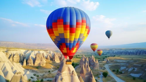 Colorful Hot Air Balloons Flying Above a Plateau - Surreal Nature Art