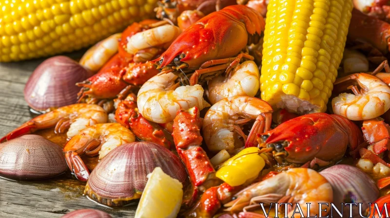 Delicious Seafood Boil with Shrimp, Crawfish, Clams, and Corn AI Image