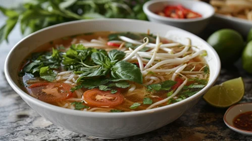Delicious Vietnamese Pho Soup with Noodles and Beef