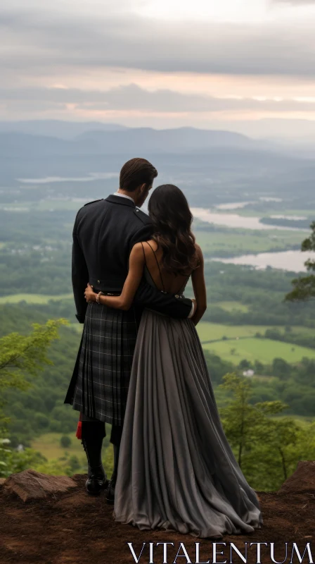 Elegantly Formal Celtic Wedding in Mountainous Vista AI Image
