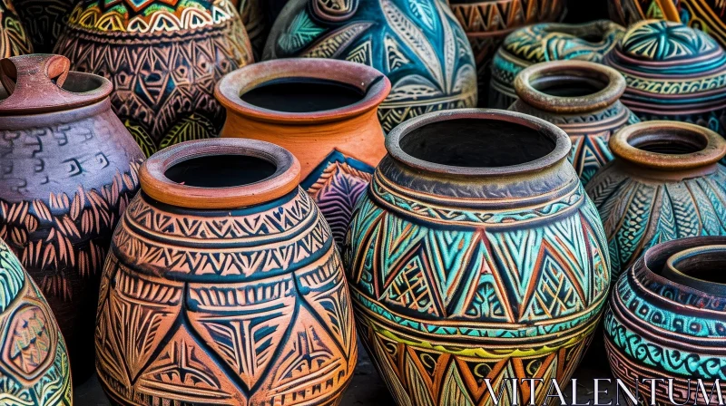 Exquisite Handmade Clay Pot Collection with Intricate Geometric Patterns AI Image