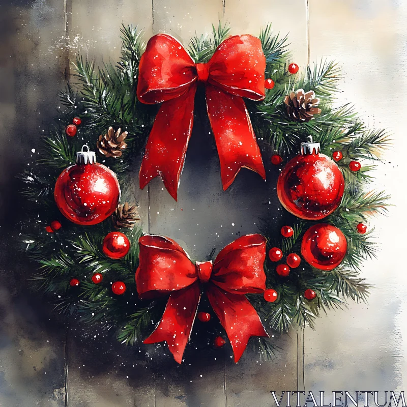 Festive Holiday Wreath with Pinecones and Berries AI Image