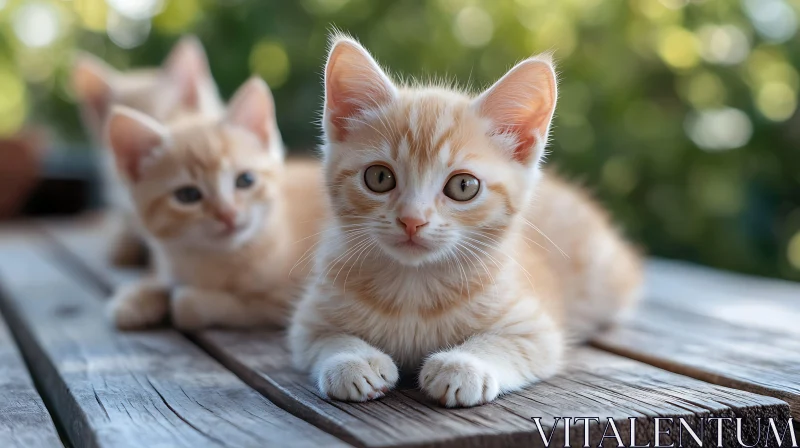 Playful Orange Kittens on Wooden Table AI Image