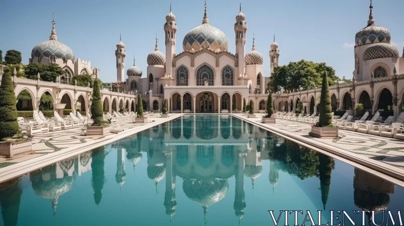 Moorish Style Palace with Reflecting Pool AI Image