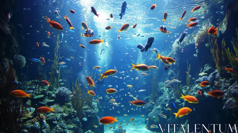 Vibrant Underwater Coral Reef Scene with Diverse Fish AI Image