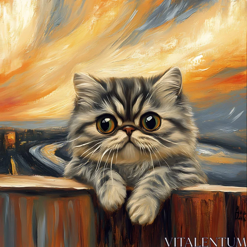 Cat and Sunset Urban Landscape Art AI Image