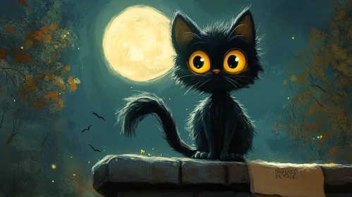 Enchanting Moonlit Black Cat Illustration