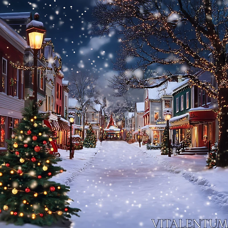 AI ART Festive Winter Street with Christmas Decorations