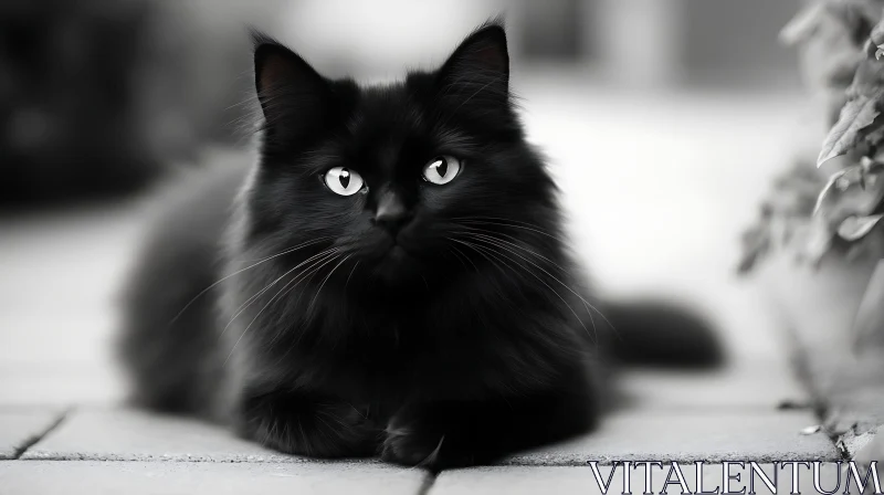 Elegant Black Cat Portrait AI Image