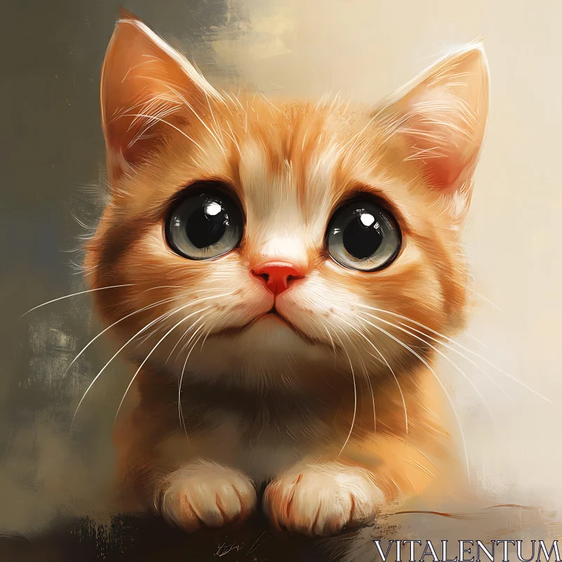 Charming Ginger Kitten with Big Eyes Artwork AI Image