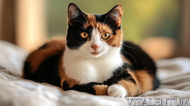 Elegant Calico Feline Resting Peacefully AI Image