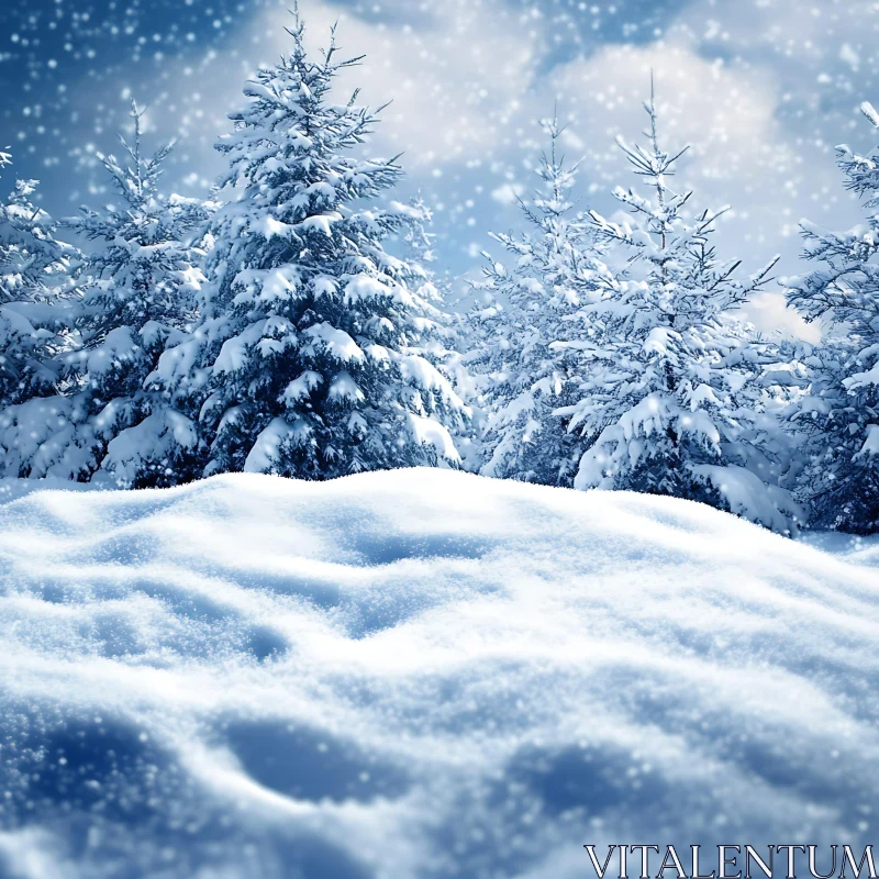 Snowy Pine Forest in Winter AI Image