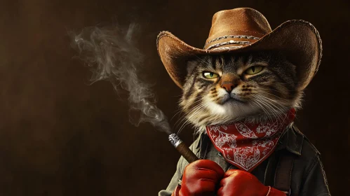 Western Cat with Cigar and Cowboy Hat