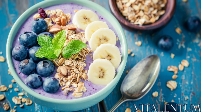 AI ART Delicious Acai Berry Smoothie with Banana, Blueberries, and Granola