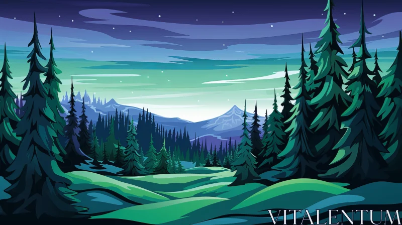 Emerald Blue Night Landscape: A Whistlerian Cabincore Depiction AI Image