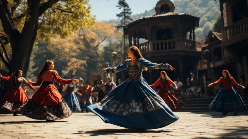Enchanting Medieval-Inspired Dance by Women Near a Waterfall