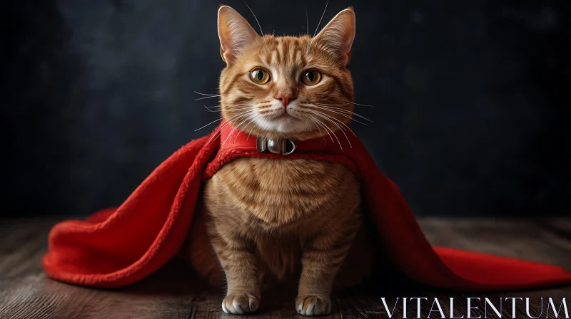 Adorable Ginger Cat Wearing Red Cape AI Image