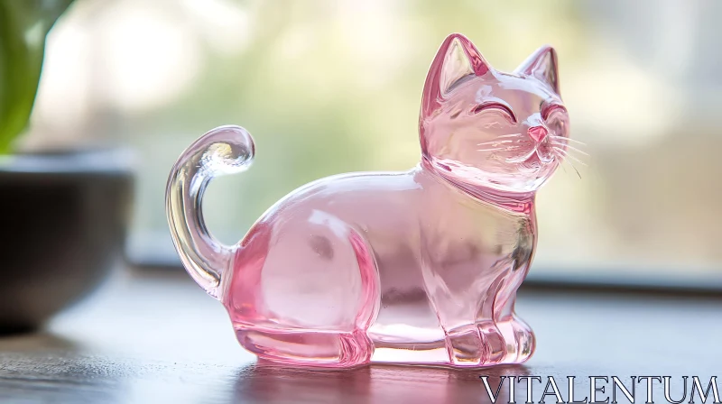 Charming Pink Glass Cat Figurine AI Image