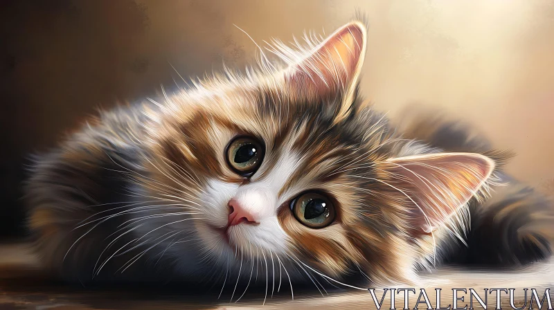 Cute Fluffy Kitten Illustration AI Image