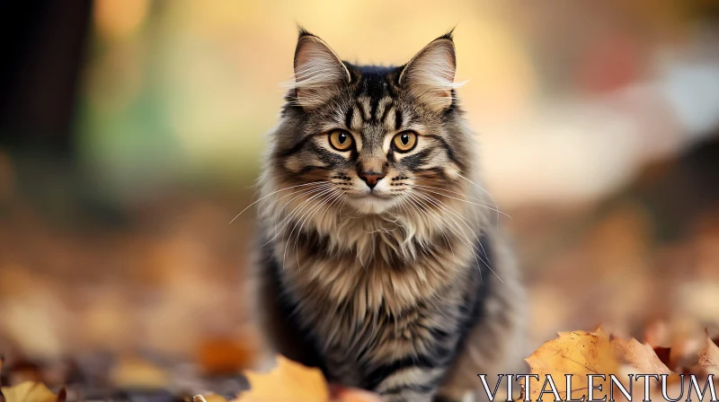 Maine Coon Cat in an Autumn Setting AI Image