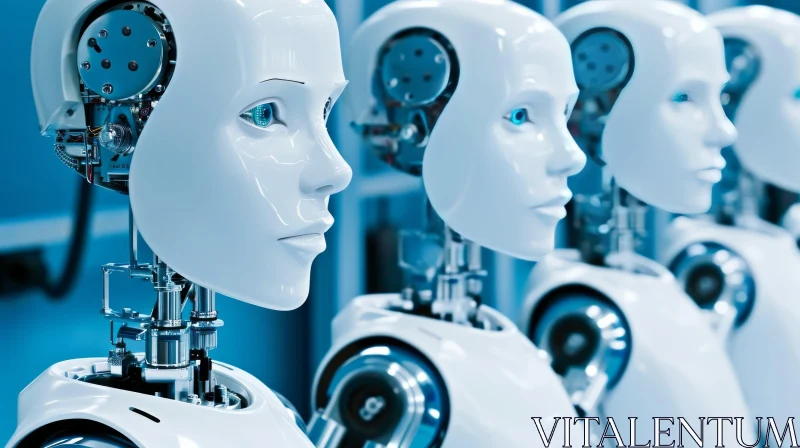 AI ART Futuristic Victorian Robotic Heads on Blue Background