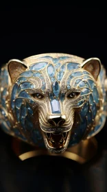 Intricate Gold Bear Ring with Blue Stones