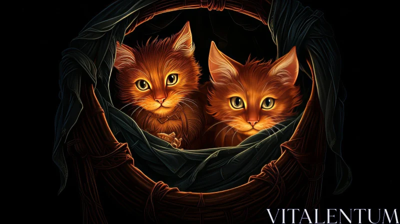 Orange Kittens in Basket - Cute Digital Painting AI Image