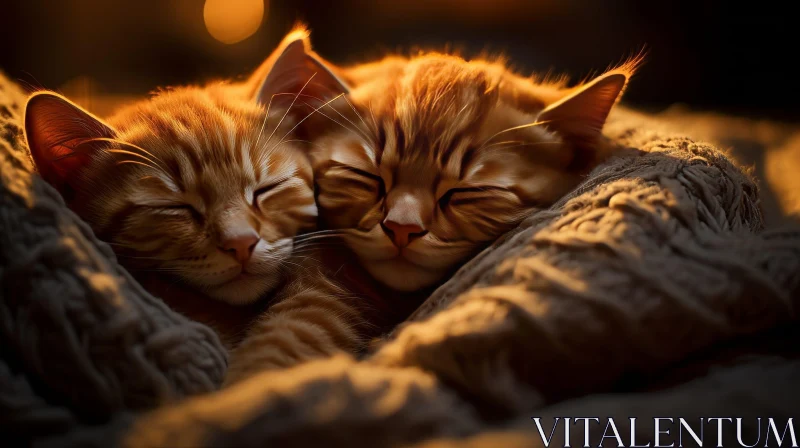AI ART Tranquil Scene: Sleeping Ginger Kittens on Soft Blanket