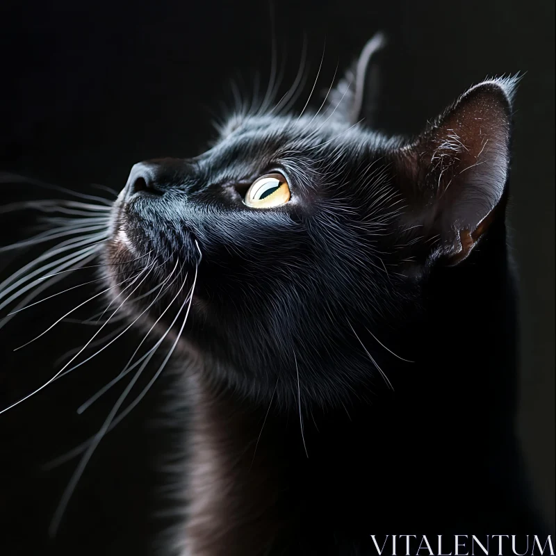 Black Cat Side Profile with Captivating Gaze AI Image