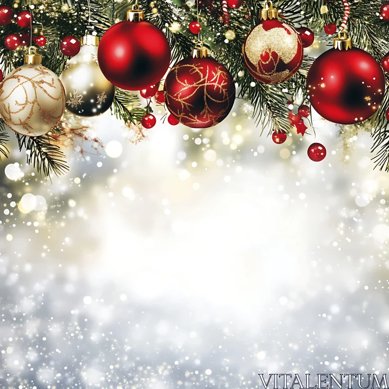 Christmas Decoration with Baubles and Pine AI Image