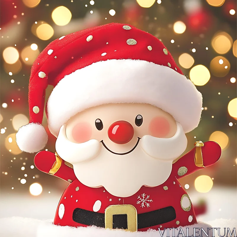 Adorable Santa Claus Decoration with Golden Bokeh Lights AI Image