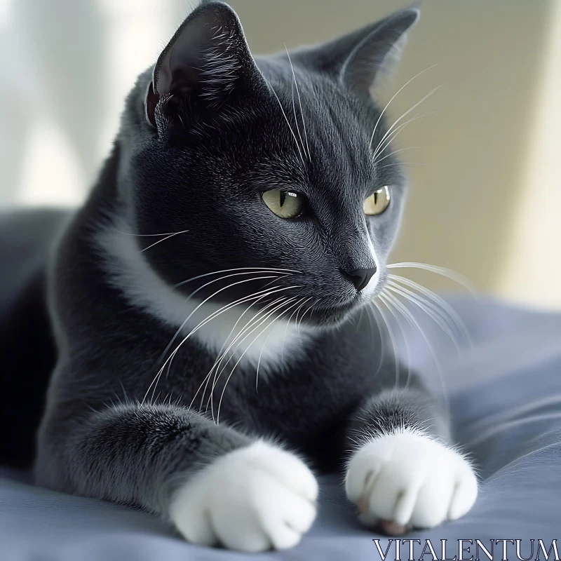 Grey and White Cat Close-Up AI Image