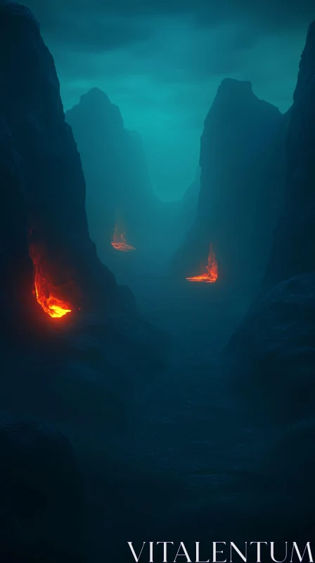 AI ART Eerie Canyon with Fiery Glow