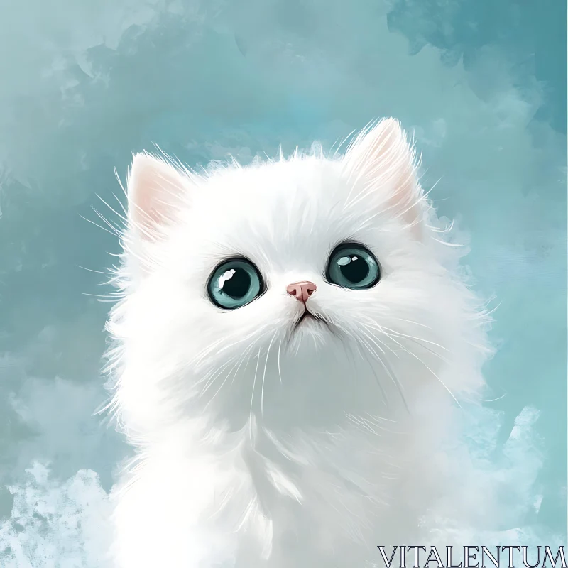 Adorable Fluffy White Kitten Art AI Image