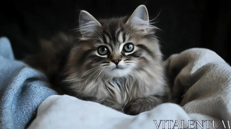 Adorable Fluffy Kitten on a Cozy Blanket AI Image