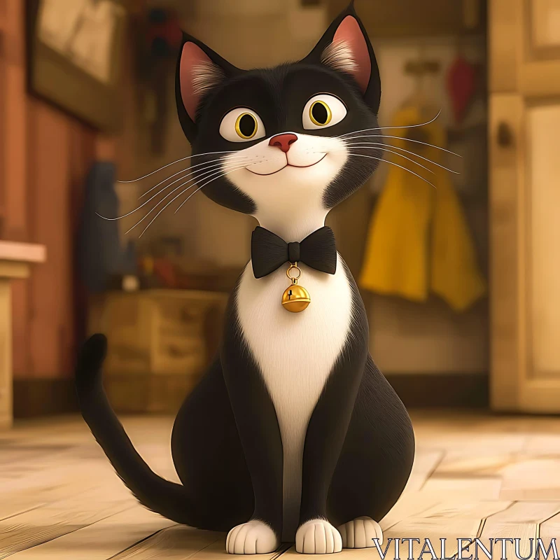 Charming Animated Cat in a Home Setting AI Image