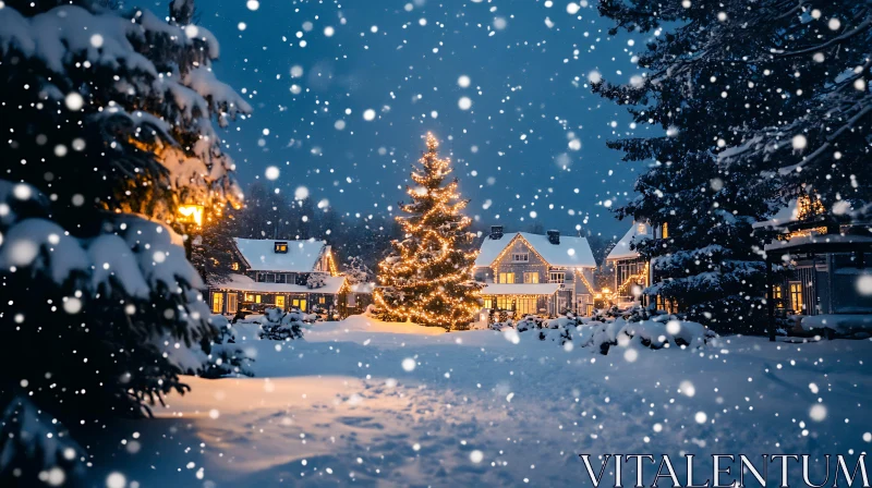 Cozy Winter Wonderland with Festive Christmas Lights AI Image