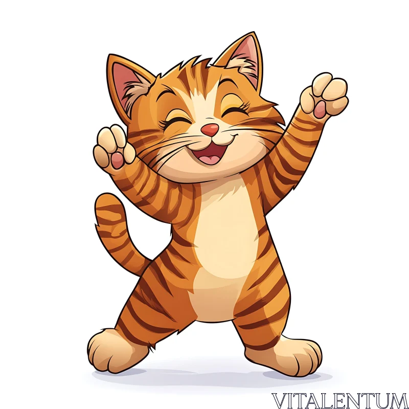 Happy Cartoon Cat with Raised Paws AI Image