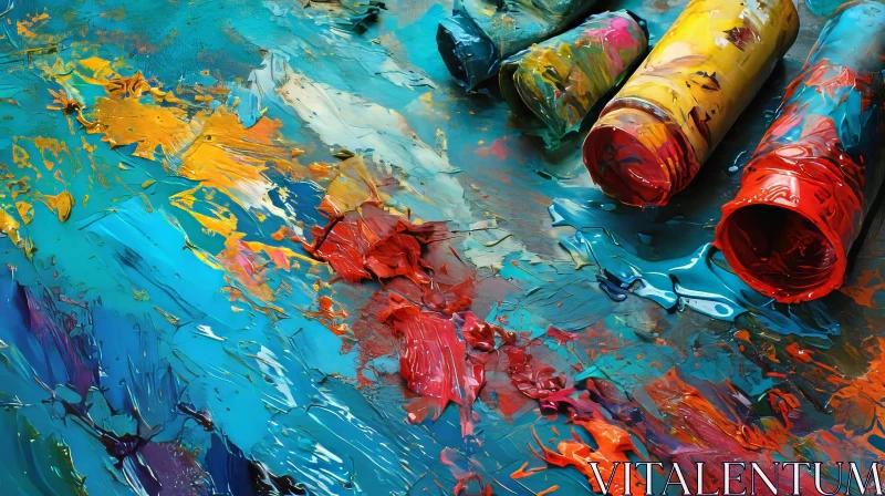 Artist's Palette with Vibrant Oil Paints - Close-Up AI Image