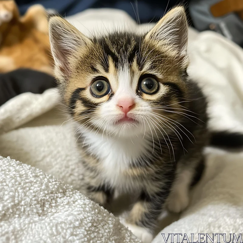 Cute Kitten on Soft Blanket AI Image