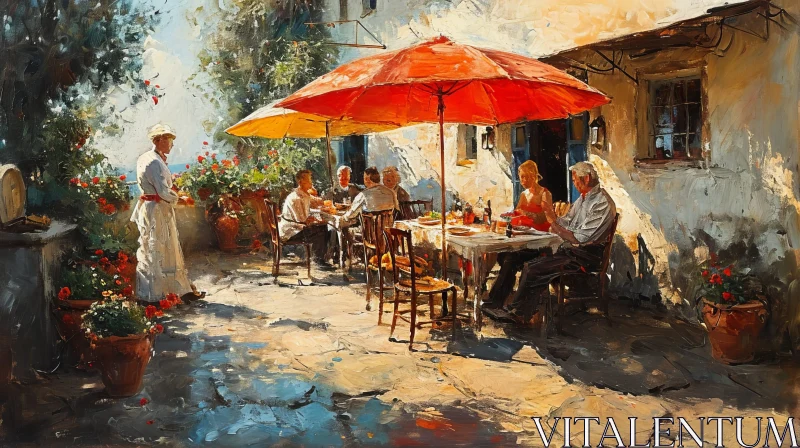 Captivating Painting of a Restaurant Terrace in an Italian Town AI Image