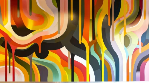 Colorful Abstract Painting with Curved Shapes and Lines