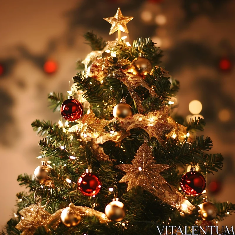 Festive Christmas Tree with Lights and Decorations AI Image