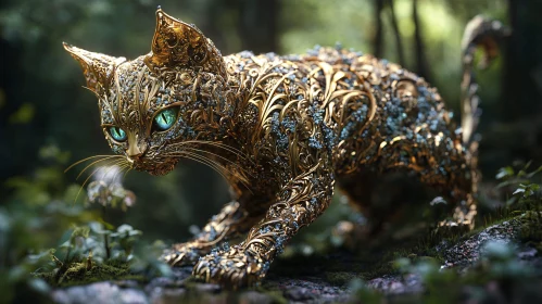 Elaborate Cat Artwork in Enchanted Forest