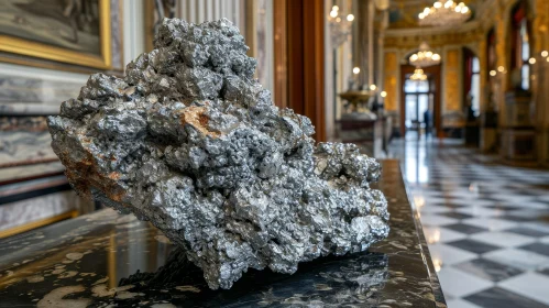 Dark Gray Meteorite on Display in Museum | Captivating Art